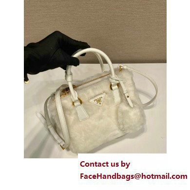 Prada Galleria Shearling Mini Bag 1BA906 white 2023