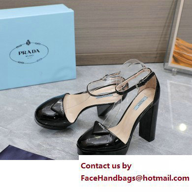 Prada Heel 12.5cm platform 2.5cm Ankle-Strap Pumps Patent Black 2023