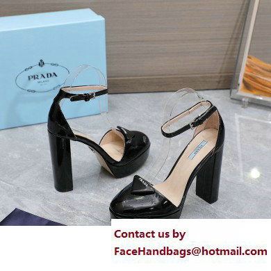 Prada Heel 12.5cm platform 2.5cm Ankle-Strap Pumps Patent Black 2023