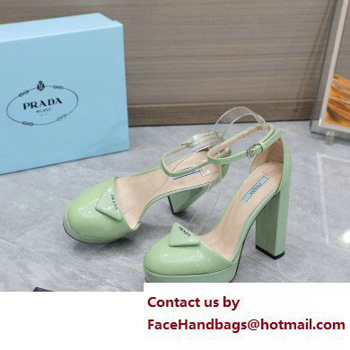 Prada Heel 12.5cm platform 2.5cm Ankle-Strap Pumps Patent Light Green 2023