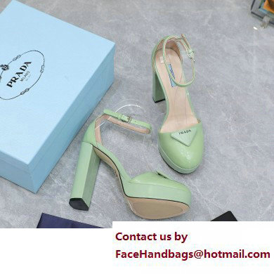 Prada Heel 12.5cm platform 2.5cm Ankle-Strap Pumps Patent Light Green 2023