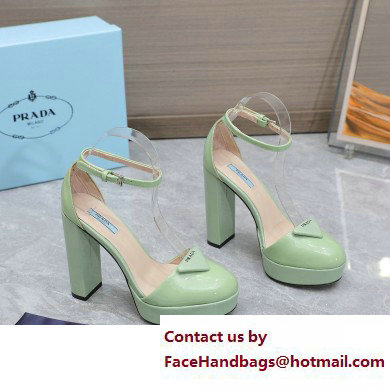 Prada Heel 12.5cm platform 2.5cm Ankle-Strap Pumps Patent Light Green 2023