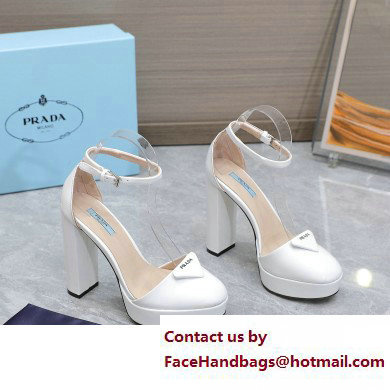 Prada Heel 12.5cm platform 2.5cm Ankle-Strap Pumps Patent White 2023