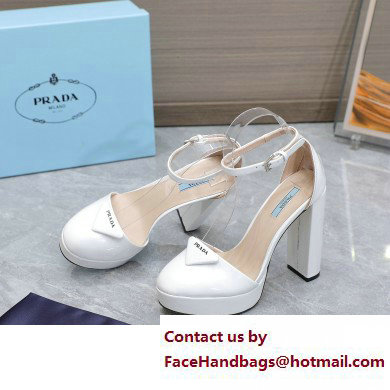 Prada Heel 12.5cm platform 2.5cm Ankle-Strap Pumps Patent White 2023