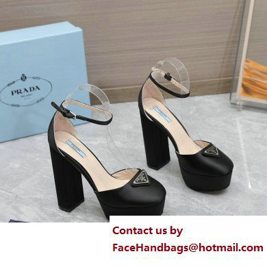 Prada Heel 12.5cm platform 2.5cm Ankle-Strap Pumps Satin Black 2023