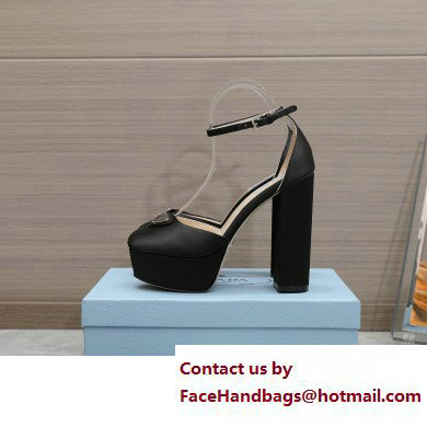 Prada Heel 12.5cm platform 2.5cm Ankle-Strap Pumps Satin Black 2023