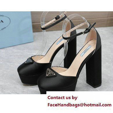 Prada Heel 12.5cm platform 2.5cm Ankle-Strap Pumps Satin Black 2023