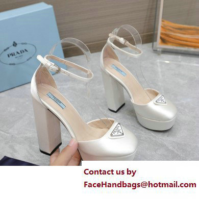 Prada Heel 12.5cm platform 2.5cm Ankle-Strap Pumps Satin White 2023