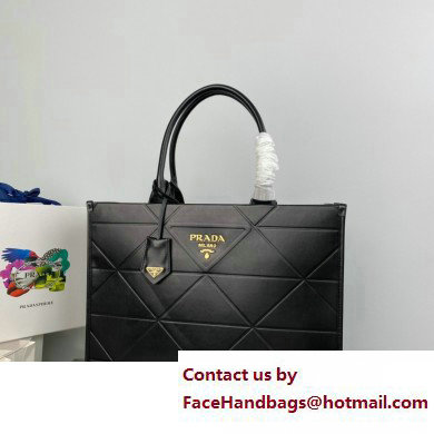 Prada Large leather Symbole bag with topstitching 1BA377 Black 2023