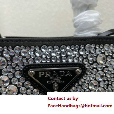 Prada Panier Satin bag with Crystals 1BA373 Black/Silver 2023