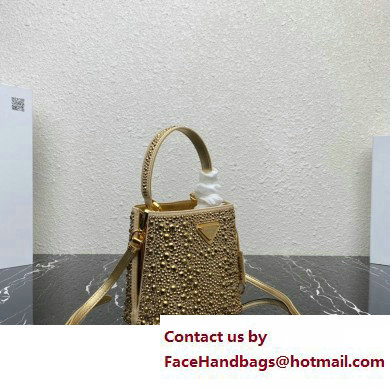 Prada Panier Satin bag with Crystals 1BA373 Gold 2023