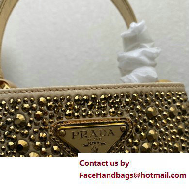 Prada Panier Satin bag with Crystals 1BA373 Gold 2023