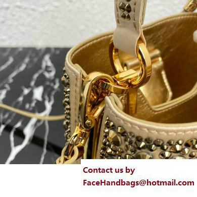 Prada Panier Satin bag with Crystals 1BA373 Gold 2023