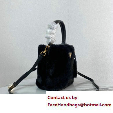 Prada Panier Shearling Mini bag 1BA373 Black 2023