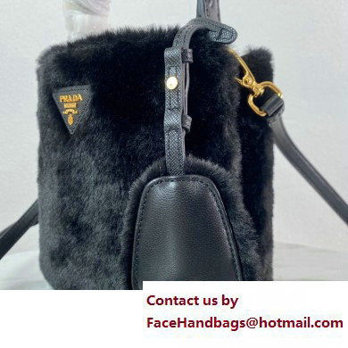 Prada Panier Shearling Mini bag 1BA373 Black 2023