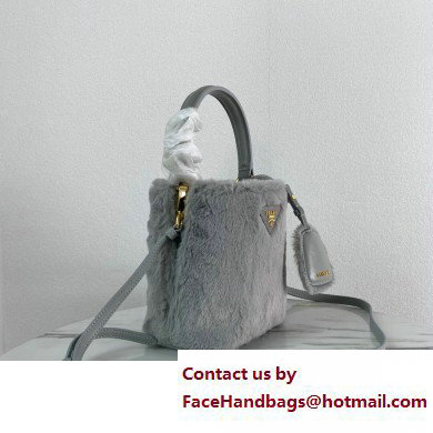 Prada Panier Shearling Mini bag 1BA373 Gray 2023