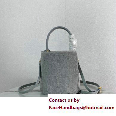 Prada Panier Shearling Mini bag 1BA373 Gray 2023