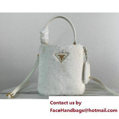 Prada Panier Shearling Mini bag 1BA373 White 2023