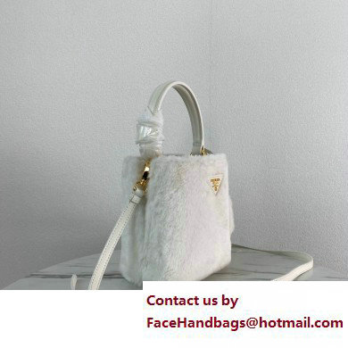 Prada Panier Shearling Mini bag 1BA373 White 2023