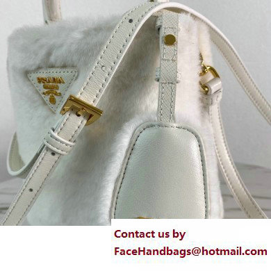 Prada Panier Shearling Mini bag 1BA373 White 2023