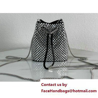 Prada Satin Mini Bucket bag with Crystals 1BD016 Black/Silver 2023