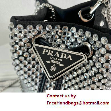 Prada Satin Mini Bucket bag with Crystals 1BD016 Black/Silver 2023