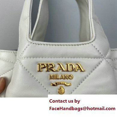 Prada Small nappa-leather tote bag with topstitching 1BG451 White 2023