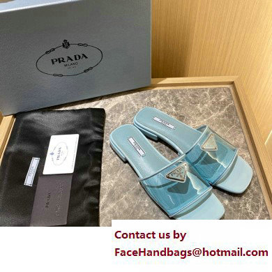 Prada logo-detailed PVC mules blue 2022