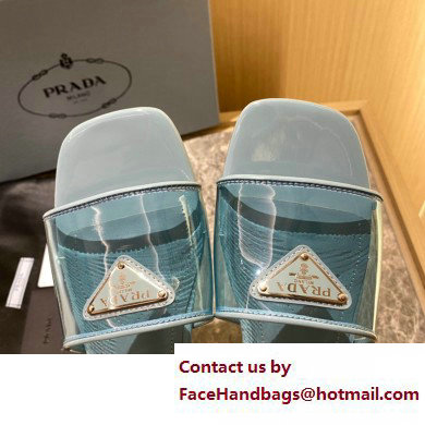 Prada logo-detailed PVC mules blue 2022