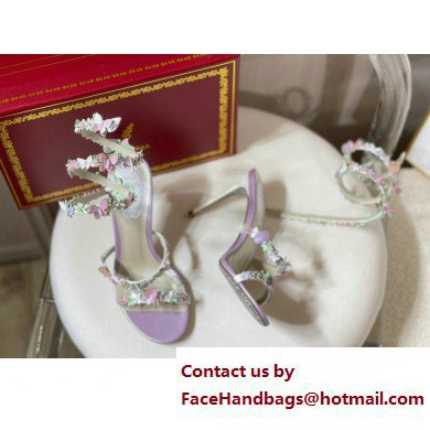 Rene Caovilla Heel 9.5cm Satin Sandals with flowers BOUQUET Purple