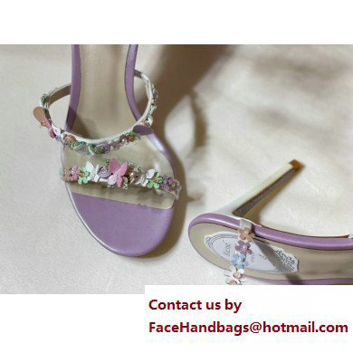 Rene Caovilla Heel 9.5cm Satin Sandals with flowers BOUQUET Purple