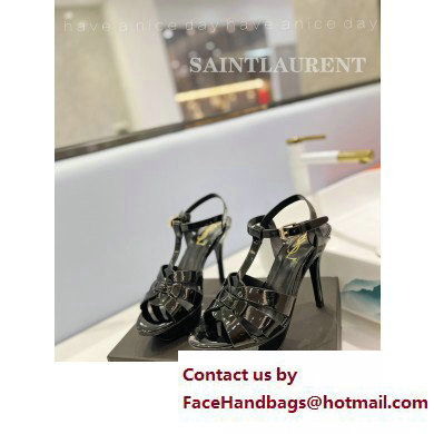 Saint Laurent Heel 10.3cm Platform 2.5cm Tribute Sandals in Patent Leather 315490 Black