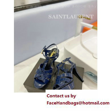 Saint Laurent Heel 10.3cm Platform 2.5cm Tribute Sandals in Patent Leather 315490 Blue