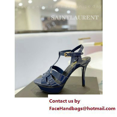 Saint Laurent Heel 10.3cm Platform 2.5cm Tribute Sandals in Patent Leather 315490 Blue