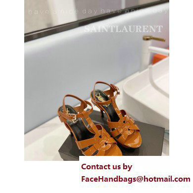 Saint Laurent Heel 10.3cm Platform 2.5cm Tribute Sandals in Patent Leather 315490 Brown