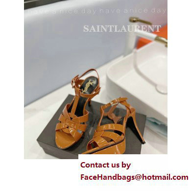 Saint Laurent Heel 10.3cm Platform 2.5cm Tribute Sandals in Patent Leather 315490 Brown