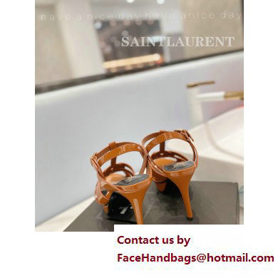 Saint Laurent Heel 10.3cm Platform 2.5cm Tribute Sandals in Patent Leather 315490 Brown