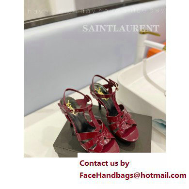 Saint Laurent Heel 10.3cm Platform 2.5cm Tribute Sandals in Patent Leather 315490 Burgundy