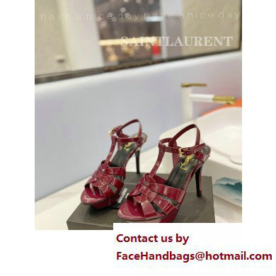 Saint Laurent Heel 10.3cm Platform 2.5cm Tribute Sandals in Patent Leather 315490 Burgundy