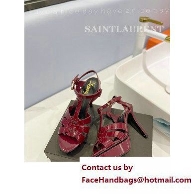 Saint Laurent Heel 10.3cm Platform 2.5cm Tribute Sandals in Patent Leather 315490 Burgundy