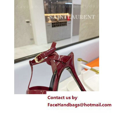 Saint Laurent Heel 10.3cm Platform 2.5cm Tribute Sandals in Patent Leather 315490 Burgundy