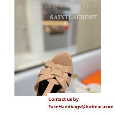 Saint Laurent Heel 10.3cm Platform 2.5cm Tribute Sandals in Patent Leather 315490 Nude