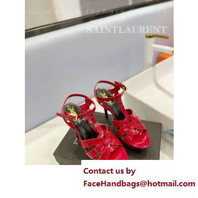 Saint Laurent Heel 10.3cm Platform 2.5cm Tribute Sandals in Patent Leather 315490 Red