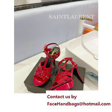 Saint Laurent Heel 10.3cm Platform 2.5cm Tribute Sandals in Patent Leather 315490 Red