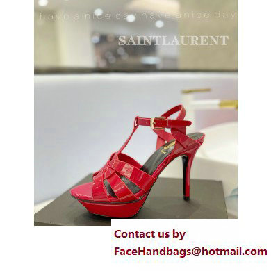 Saint Laurent Heel 10.3cm Platform 2.5cm Tribute Sandals in Patent Leather 315490 Red