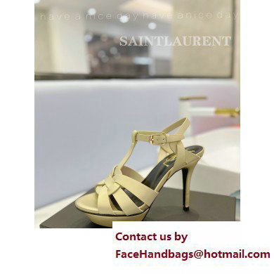 Saint Laurent Heel 10.3cm Platform 2.5cm Tribute Sandals in Smooth Leather 315490 Beige