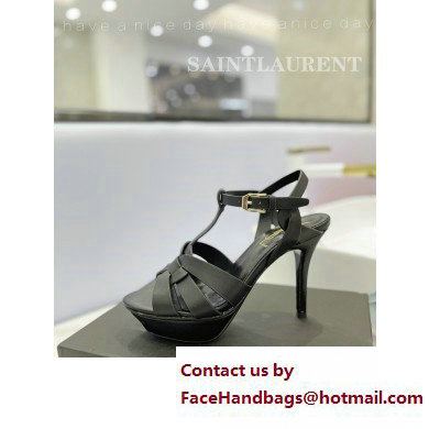 Saint Laurent Heel 10.3cm Platform 2.5cm Tribute Sandals in Smooth Leather 315490 Black