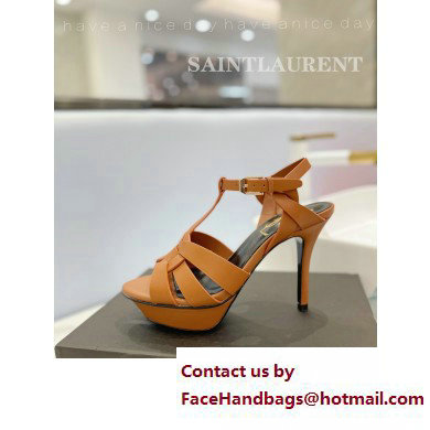 Saint Laurent Heel 10.3cm Platform 2.5cm Tribute Sandals in Smooth Leather 315490 Brown