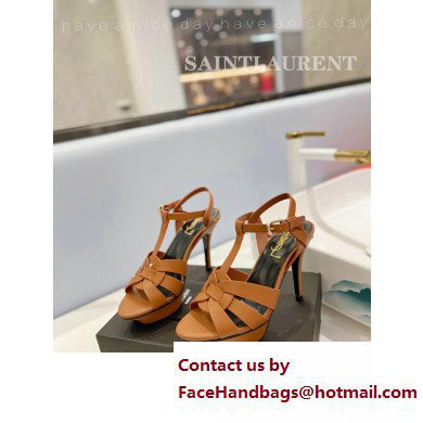 Saint Laurent Heel 10.3cm Platform 2.5cm Tribute Sandals in Smooth Leather 315490 Brown