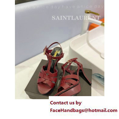 Saint Laurent Heel 10.3cm Platform 2.5cm Tribute Sandals in Smooth Leather 315490 Burgundy